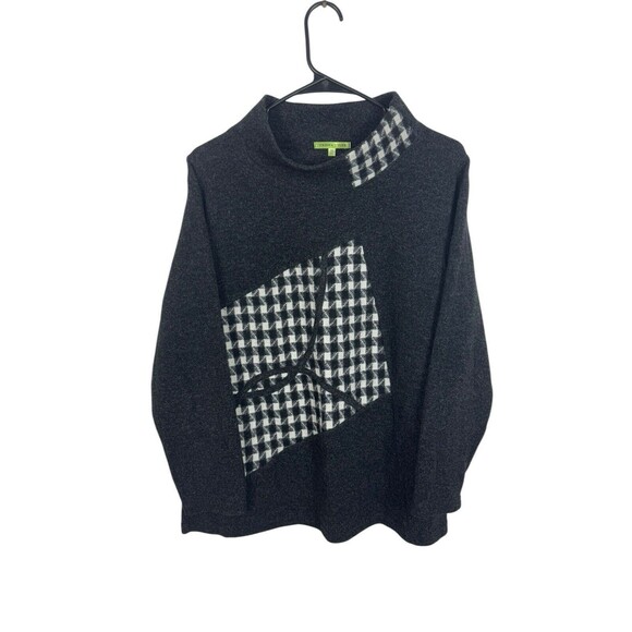 Trisha Tyler Black Sweater Houndstooth Accent Mock Neck Size Medium - Picture 1 of 6